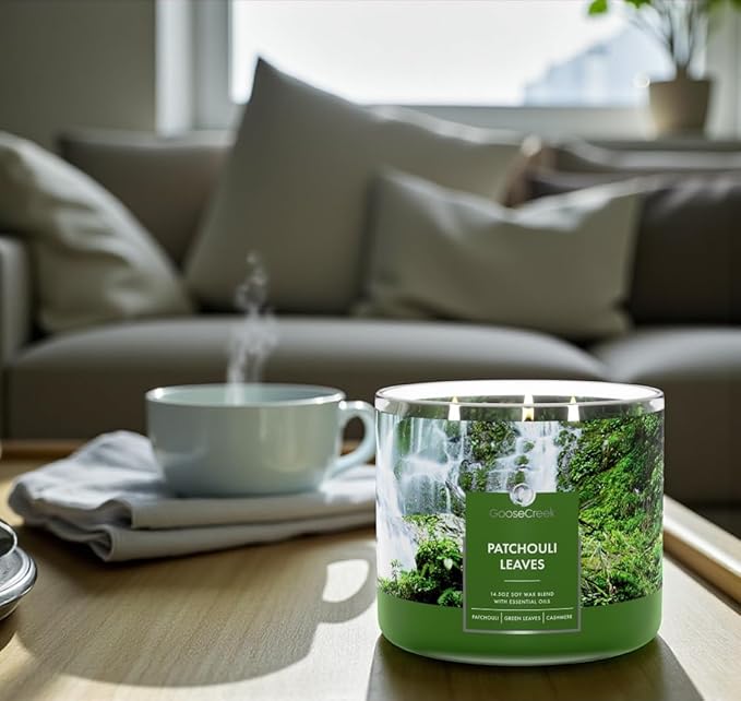 Patchouli Leaves Soy Wax Candle, 14.5 oz, Green Leaves and Cashmere Scent