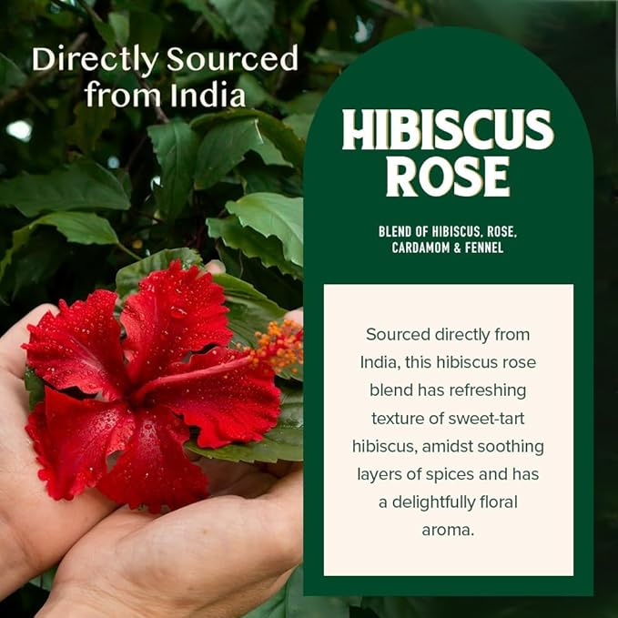 VAHDAM, Hibiscus Rose Tea Bags - 100% Whole Hibiscus Flowers Herbal Tea Bags (100 Count) With Rose, Chamomile & Exotic Spices | Caffeine Free, Floral Flavor Tisane | Resealable Ziplock Pouch