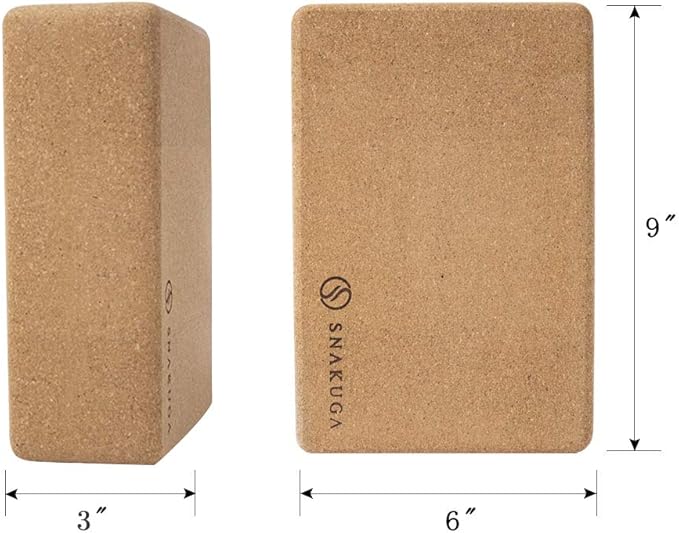 SNAKUGA Cork Yoga Block 2 Pack for Pilates, 4'' or 3'' Non-Slip & High Density Blocks for Meditation, Fitness and Stretching, Supportive and Flexibility Brick for Improve Poses Balance
