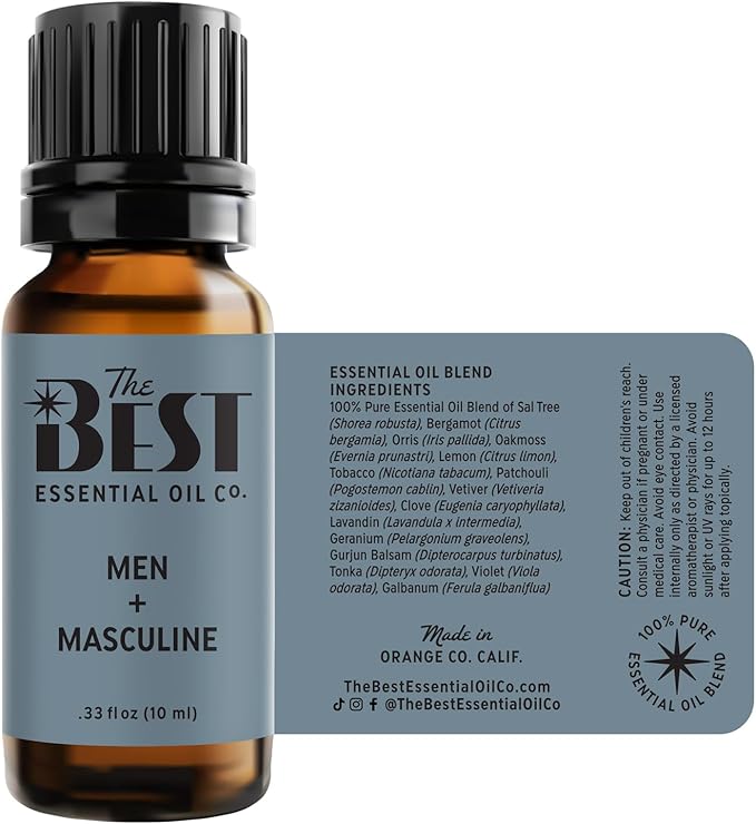 The Best Men + Masculine Essential Oil Blend- Premium Grade- 100% Pure & Natural for Aromatherapy, Diffuser, Spa, Massage, Air Freshener- 10 ml (.33 fl oz)
