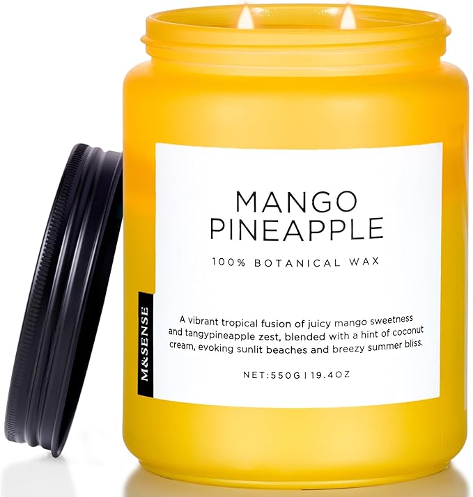M&SENSE Mango Pineapple Scented Candle, 19.4oz Non Toxic Natural Soy Wax 110 Hours Long Lasting Burn Fruit Scent Summer Gifts for Housewarming, 2 Wick Aromatherapy Candle for Women Men Family Friends