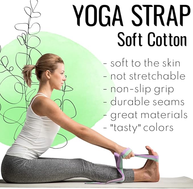 TECEUM Yoga Strap & Mat Strap – 2 IN 1 – Cotton – 6 ft 8 ft 10 ft (30+ colors) – Adjustable Non-Slip Belt for Yoga, Pilates, Stretching, Physical Therapy, Fitness & Home Workout – For Carrying Mats