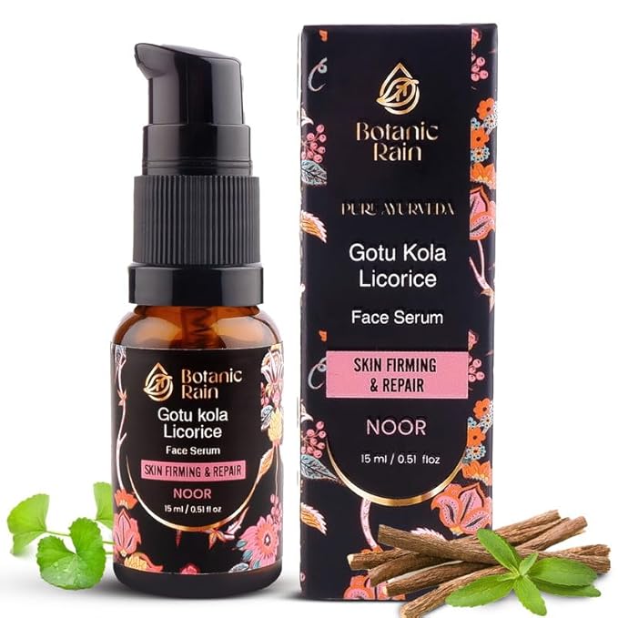 Ayurveda Face Oil with Gotukola, Licorice & Organic Vitamin C – Anti-Aging, Hydrating Face Serum for Crepey & Mature Skin – Natural, Vegan & Ayurvedic – 0.51 fl oz