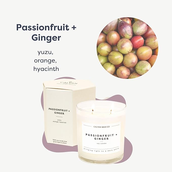 Calyan Wax Co. Passionfruit & Ginger 3 Wick Scented Candle - 43 Hour Burn - Luxury 3 Wick Soy Candles - Non Toxic Soy Wax Candles - Long Lasting Large Glass Jar Candle for Home - 14.9oz
