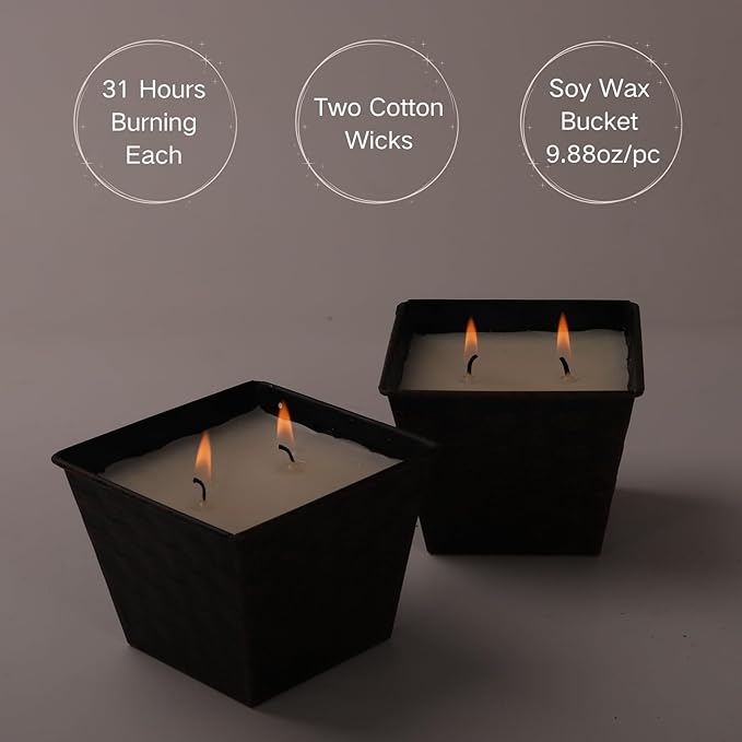 Outdoor Lemon Eucalyptus Candles Pack of 2,Lemongrass Scented Candle Outside for Patio,Jar Candle Long Lasting with 2 Wicks,Table Decorative Candles,Soy Wax Candle Buckets for Backyard