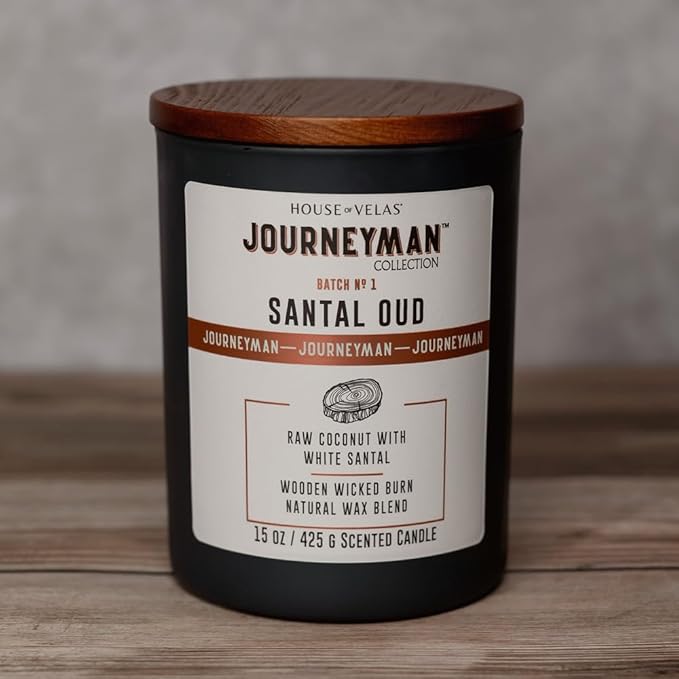 Journeyman Collection Candle, 15oz, Wooden Wick, Santal Oud, Large Painted Jar