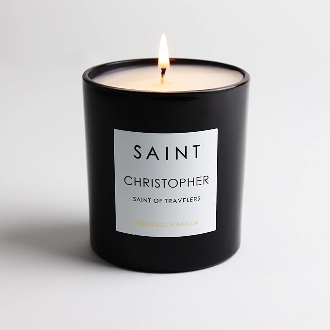 SAINT Christopher Scented Candle with Prayer and Prayer Coin, Saint of Travelers, Soy Coconut Aromatherapy Candle with 50 Hour Burn Time