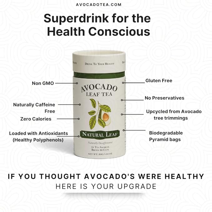 Avocado Leaf Tea – Caffeine-Free Herbal – Smooth, Antioxidant-Rich Wellness Tea – Hot or Cold Brew – All Natural, Non-GMO – 15 Biodegradable Pyramid Sachets