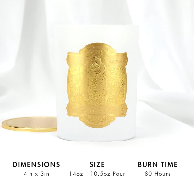 SAINT Virgin Mary of Guadalupe Scented Candle with Prayer and Prayer Coin, Soy Coconut Aromatherapy Candle with 80 Hour Burn Time, Special Edition, White