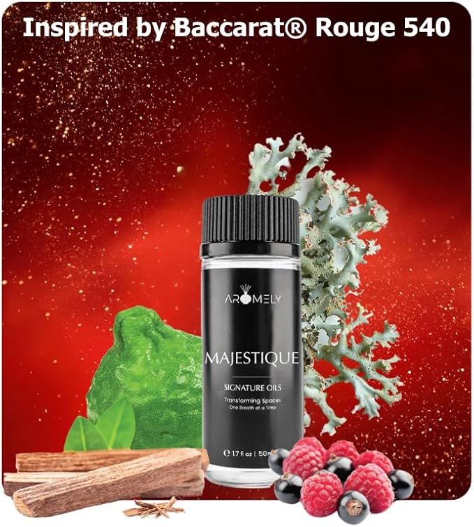 Aromely Diffuser Oil Majestique a Sophisticated Blend of Bergamot, Sandalwood, Oud, Jasmine, Saffron, Sweet Berry, Oakmoss, and Vanilla Creating an Exquisite Fragrance for Scent Diffusers (50ml)