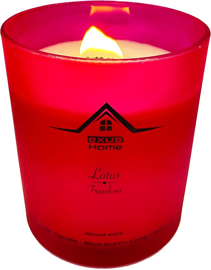 Exus Hand Crafted, Soy Wax, Wood Wick, Aromatic Candle. Non-Toxic (Lotus/Freedom)