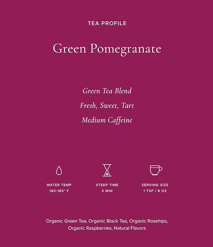Art of Tea | Organic Green Pomegranate Tea| 50 Eco Friendly Pyramid Tea Bag Sachets