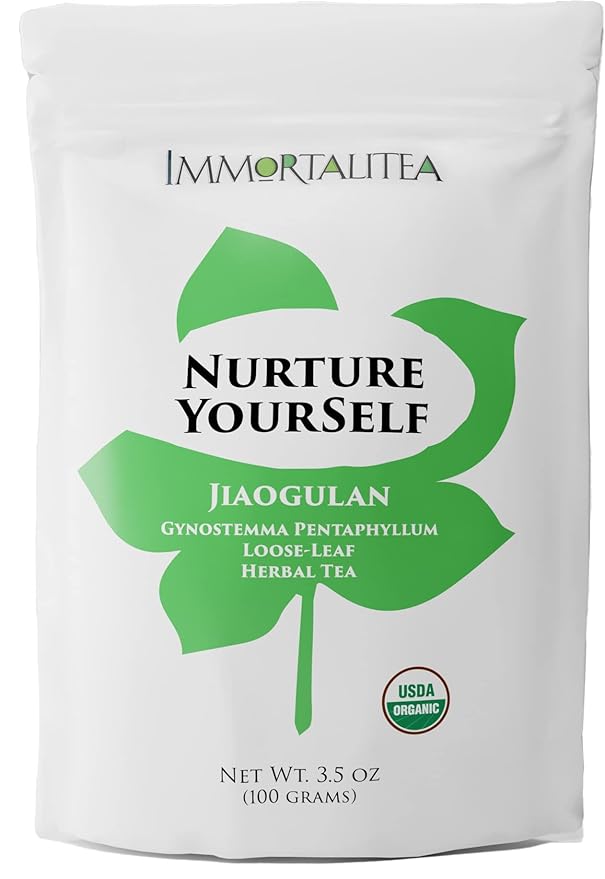 Immortalitea Gynostemma Tea USDA Organic Jiaogulan Loose Leaf Tea | Naturally Sweet Adaptogen | AMPK Metabolic Activator | Caffeine-Free Herbal Tea 3.52 oz