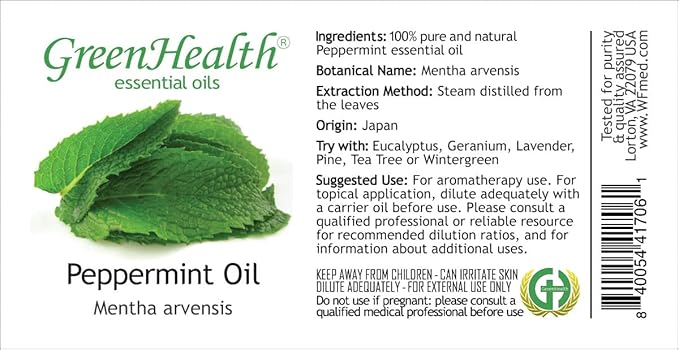 GreenHealth Peppermint Essential Oil – 16 fl oz – 100% Pure & Uncut – Steam-Distilled – Aluminum Bottle for Diffuser, Cleaning, DIY Projects
