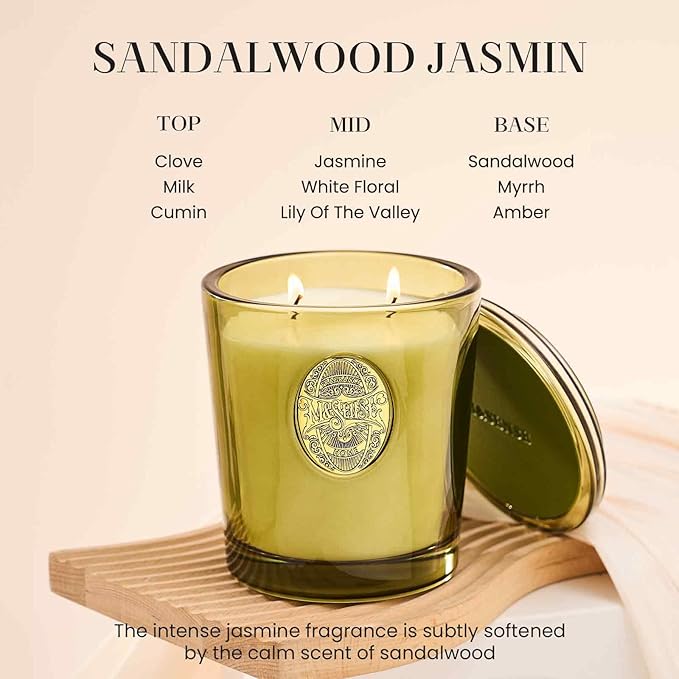 M&SENSE Large Two-Wick Strong Soy Candle | Sandalwood Jasmine & Green | 19.8 oz, 120H Burn Time | Luxury Candle for Relaxation, Gifting, Home Décor | Ideal for Bedroom, Office, Party Ambiance