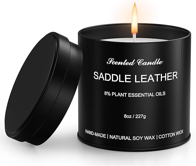 Men Scented Candle | Matte Tin Jar Aromatherapy Candle for Men | 1 Pack(8oz) Soy Wax Candles for Home,Office | Saddle Leather Fragrance Manly Gift for Boyfriend,Fathers Day and Christmas