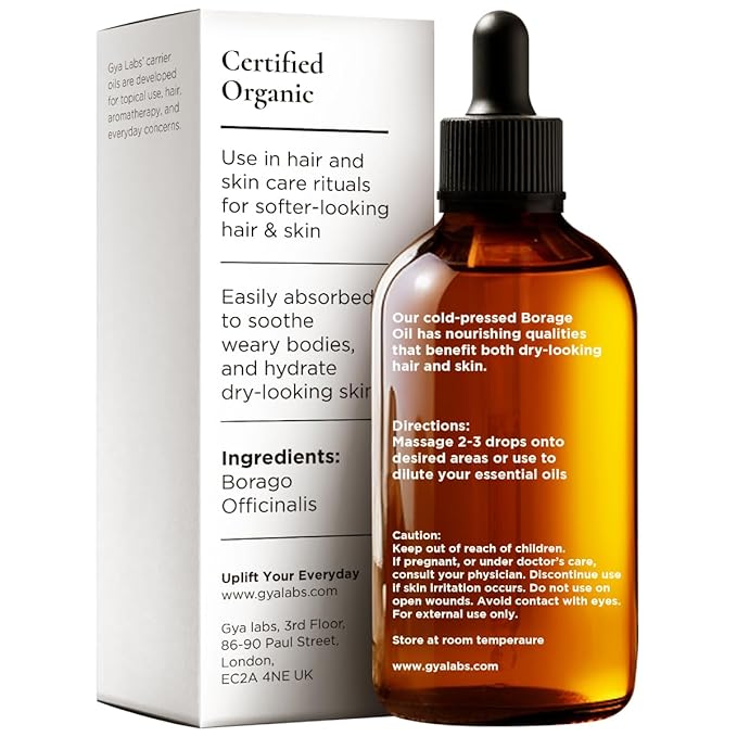 Gya Labs Borage Oil - 1.7 Fl Oz - Carrier Oil for Hair, Skin, Face, Scalp & Body Massage