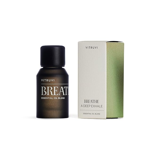 Vitruvi Breathe Minty and Cooling Essential Oil Blend with Peppermint, Cajeput, Eucalyptus, and Tea Tree Oil (0.5 Fl oz)