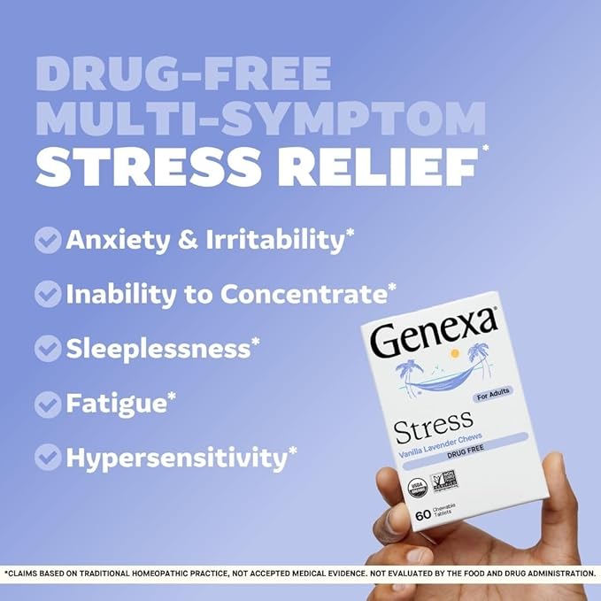 Genexa Sleep & Stress Bundle for Adults | Fatigue, Anxiety, & Irritability Relief | Melatonin-Free | Natural Vanilla & Lavender | Organic, Non-GMO, Homeopathic | 2 x 60 Tablets