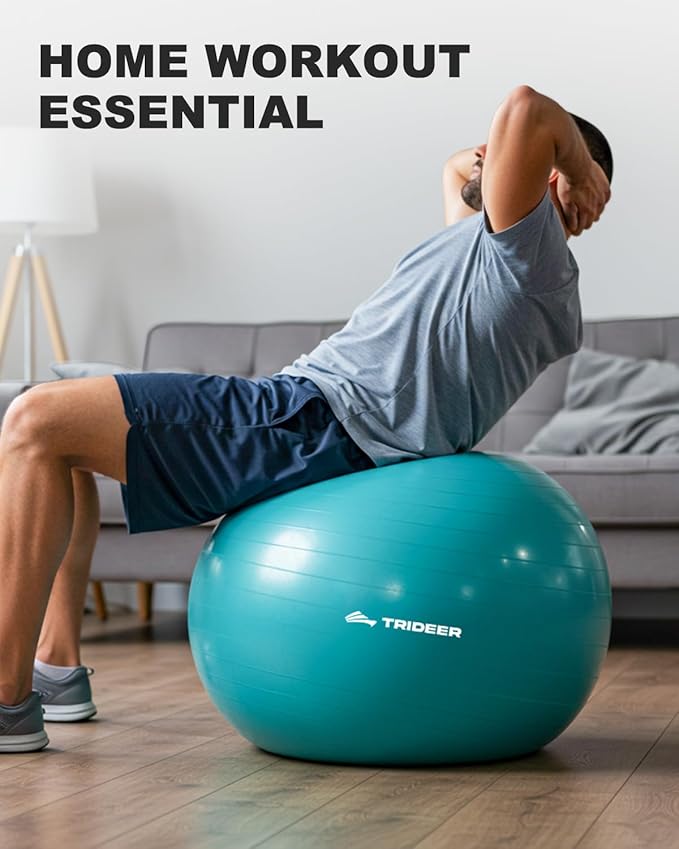 Trideer Exercise Ball for Yoga, Pilates & Fitness – Stability Ball Equipment for Home Gym & Office Chair, Core & Balance Training Accessories, Physical Therapy Equipment, Quick Pump Included, 5 Sizes