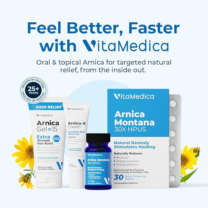 VitaMedica Arnica Montana Blister Pack 30X Tablets for Bruising Pain and Swelling | Plant Based Formula | Recommended by Plastic Surgeons | Natural Recovery Surgery Or Injury | 3 Pack | 45 Servings