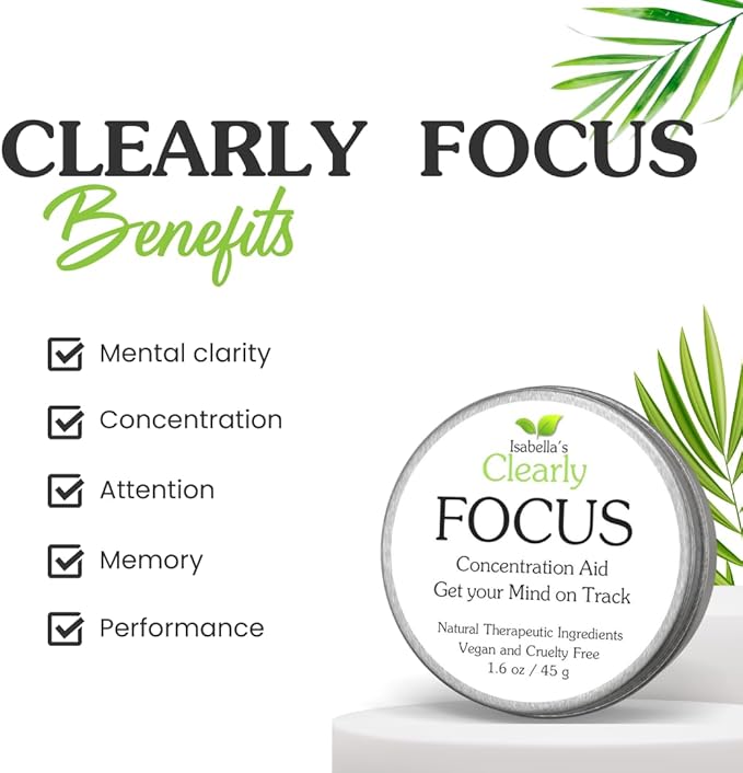 Clearly Focus Brain Booster Concentration Aid for Attention, Memory, Mental Clarity and Performance | Stay Sharp with an Uplifting Aromatherapy Essential Oil Brain Aid for Adults and Kids