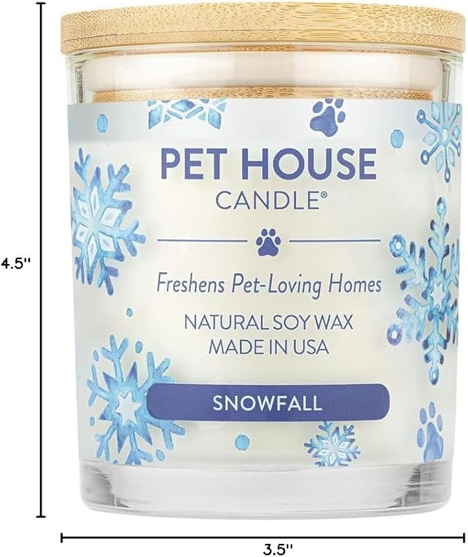 One Fur All Pet House Christmas Candles, Long Lasting, Clean Burning, Soy Wax Scented Pet Friendly Candles for Odor, Snowfall Candle