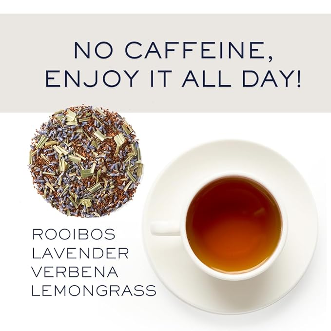 EZR Leaf Lemon Verbena Herbal Tea – Caffeine-Free Relaxing Blend with Lavender, Rooibos & Lemongrass, Soothing BedtimeTea Canister 1.76 Ounce