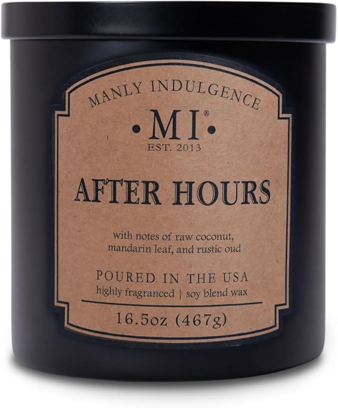 Manly Indulgence After Hours Scented Candles for Men, 2 Wick, 16.5 oz, Premium Soy Blend Wax, 60H Burn, Candles for Home Scented - Made in The USA