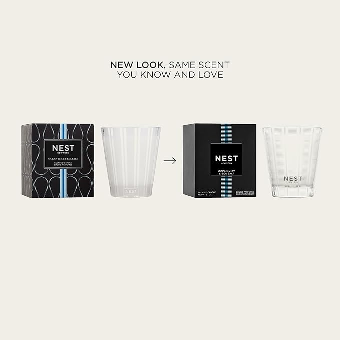 NEST New York Scented Classic Candle, Ocean Mist & Sea Salt - 8.1 oz - Up to 60-Hour Burn Time - Reusable Glass Vessel