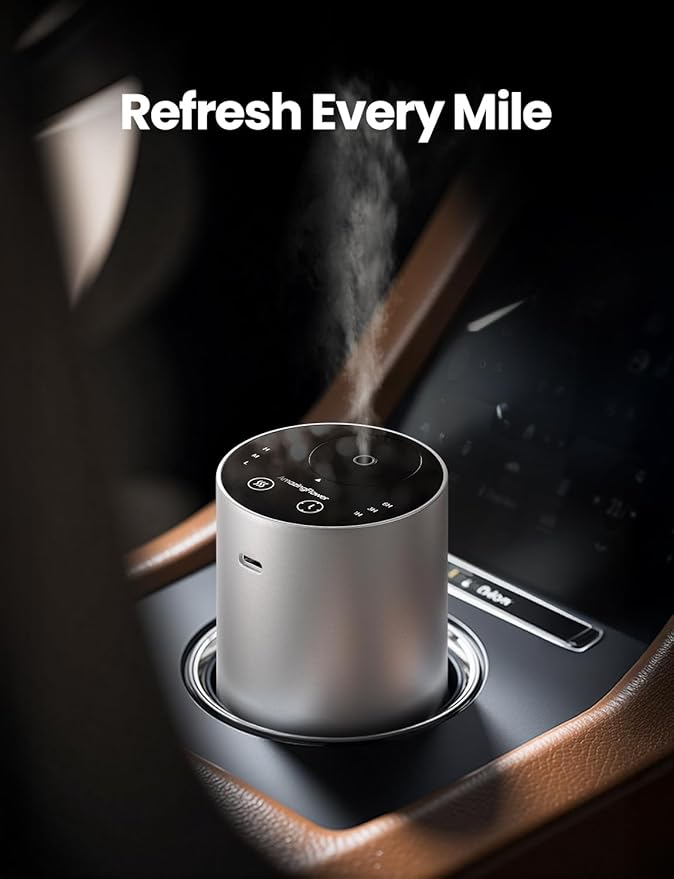 Waterless Essential Oil Diffuser, Rechargeable Scent Diffusers with 3 Mist Levels & Timers, Portable Aromatherapy Diffuser for Home Car Room Studio Office, Iron Grey Metal