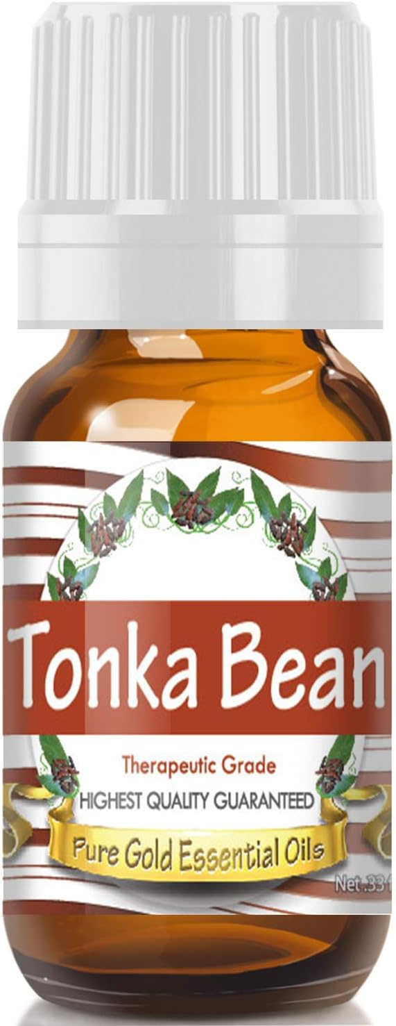Pure Gold Essential Oils Tonka Bean Absolute Essential Oil 0.33 fl oz – Pure Tonka Essential Oil for Perfume & Aromatherapy