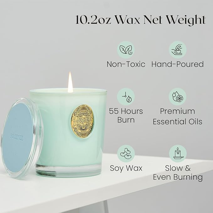 M&SENSE Natural Soy Candle| Basil Wild Mint Green | 10.2 oz, 55H Burn | Luxury Scented Candle for Relaxation, Gifting, Home Décor | for Bedroom, Office, Party