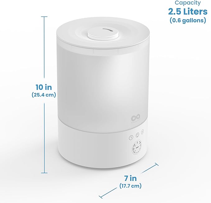 Everlasting Comfort 2.5L Top Fill Humidifier for Bedroom – Quiet, Easy to Fill & Clean, 24HR Runtime, Night Lights, Timer, Ultrasonic Cool Mist, Auto Shut-Off, Essential Oil Diffuser - White