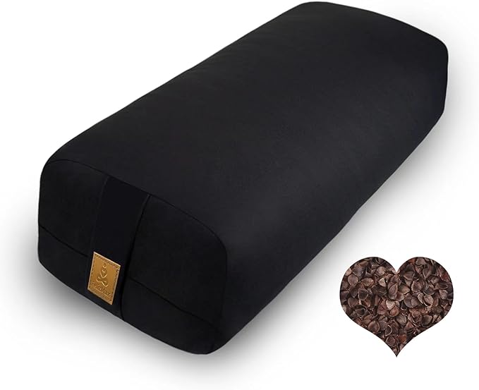 FelizMax Organic Buckwheat Bolster (24X10.5X5.5 in) Supportive Rectangular Meditation Pillow 100% Cotton Cover Yoga Pillow