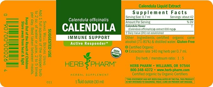 Herb Pharm Certified Organic Calendula Liquid Extract for Minor Pain Support - 1 Ounce