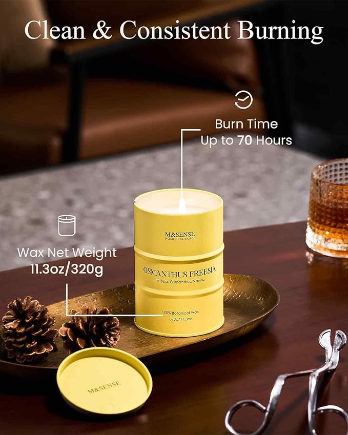 M&SENSE Osmanthus Freesia Scented Candles Natural Non Toxic, Christmas Candle for Stress Relief Meditation Relaxing, Housewarming Gifts for Women Men, 11.3oz 70 Hour Christmas Decor