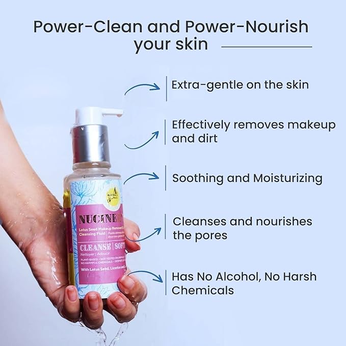 The Ayurveda Experience Nucinel Makeup Remover and Gentle Cleansing Liquid for ALL Skin Types – Power-Clean & Power-Nourish Skin Gently - Dermatologically Tested, 3.5 oz