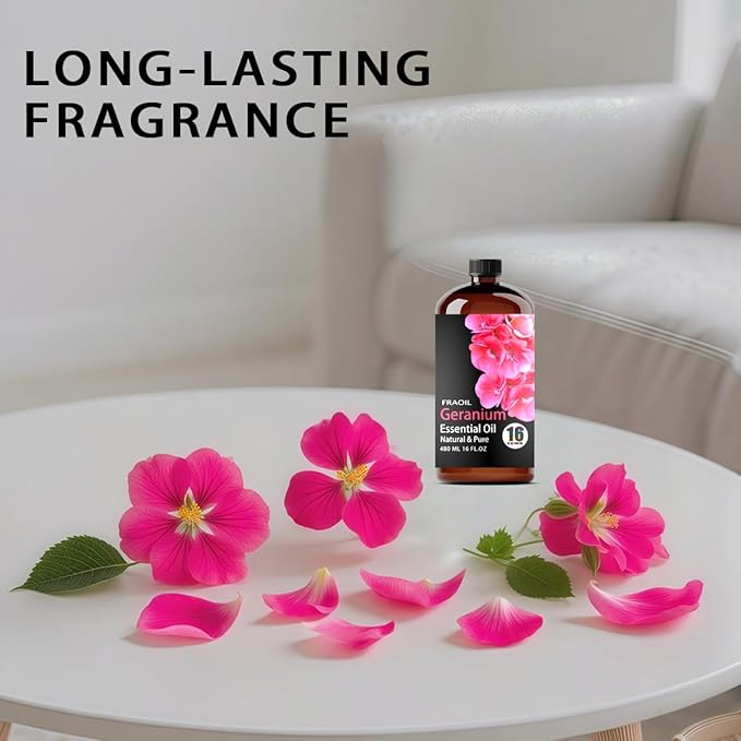 Geranium Essential Oil, Geranium Oil 16 Fl Oz 480 ML for Diffuser Humidifier Yoga Cleaning DIY Candle Soap Making Perfume Gift for Women Essential Oils