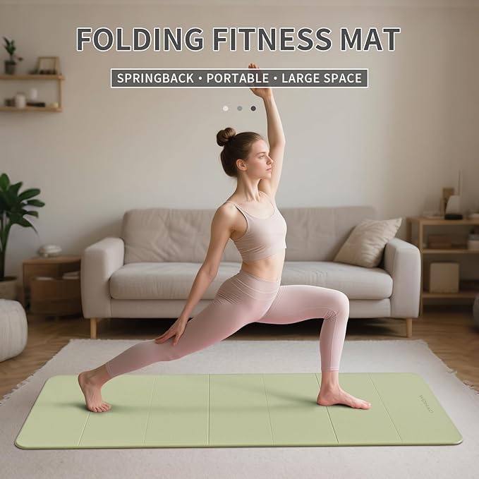 WOHAO 7-Fold Yoga Mat 70"x24" - 1/2 Inch Thick Folding Exercise Mat, Compact Non-Slip TPE Mat for Travel, Storage, Yoga & Home Gym, Lightweight & Portable