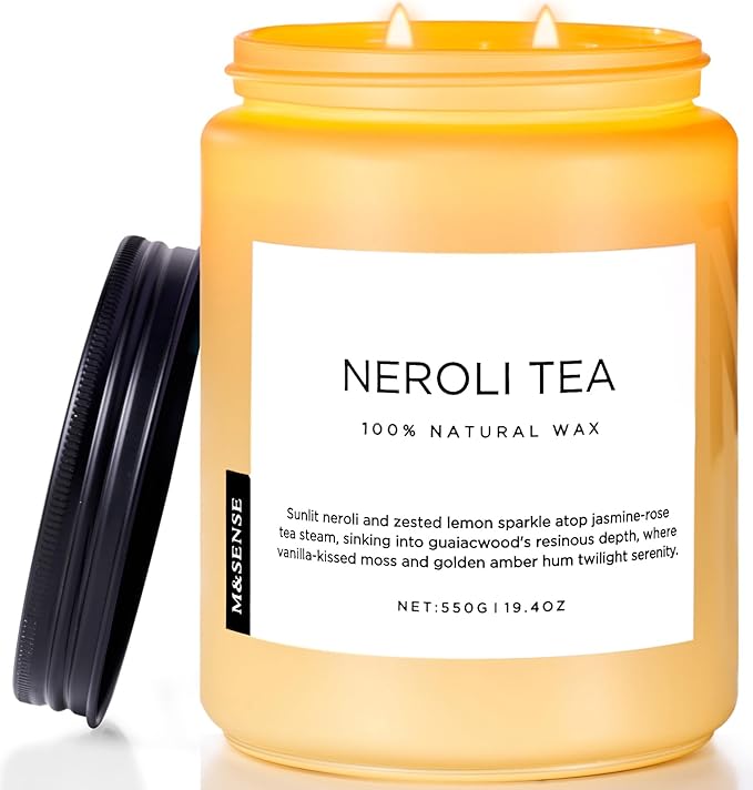 M&SENSE Neroli Tea Scented Candle, 19.4oz 110 Hours Long Lasting Burn 2 Wick Non Toxic Natural Soy Wax Candle for Women, Slow Burning Home Fragrance Gifts for Stress Relief & Relaxing
