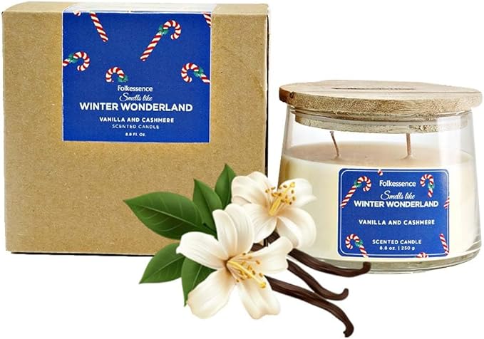 Folkulture Christmas Candles- 8.8 Oz |Vanilla, Cashmere Scented Winter Candles for Home, Women, Gifts for Her |Soy, Non Toxic, Holiday Candle with 30 Hrs Burntime for Aromatherapy, Christmas Gifts