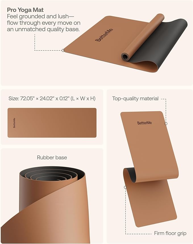 BetterMe Pro Yoga Mat - Non-Slip Yoga Mat for Home Workouts - Lightweight & Thoughtful Quality Exercise & Workout Mat for Yoga, Pilates and Fitness