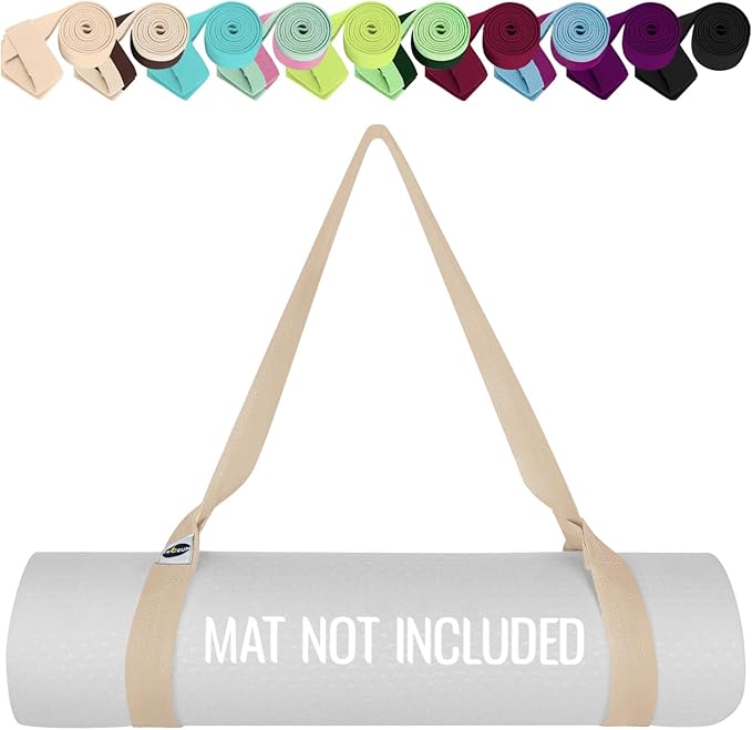 TECEUM Yoga Mat Strap – 30+ Colors – Adjustable Mat Holder Sling Carrier for All Mats [Mat Not Included]