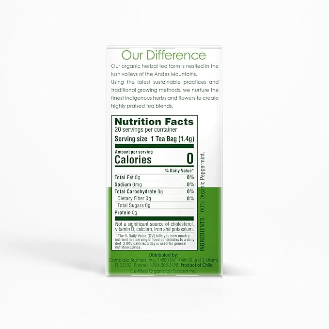 Garden of the Andes - Peppermint Tea - 6 x 20 Tea Bags (120 Count) - USDA Organic Caffeine-Free Herbal Infusion - Refreshing menthol aroma and digestive support