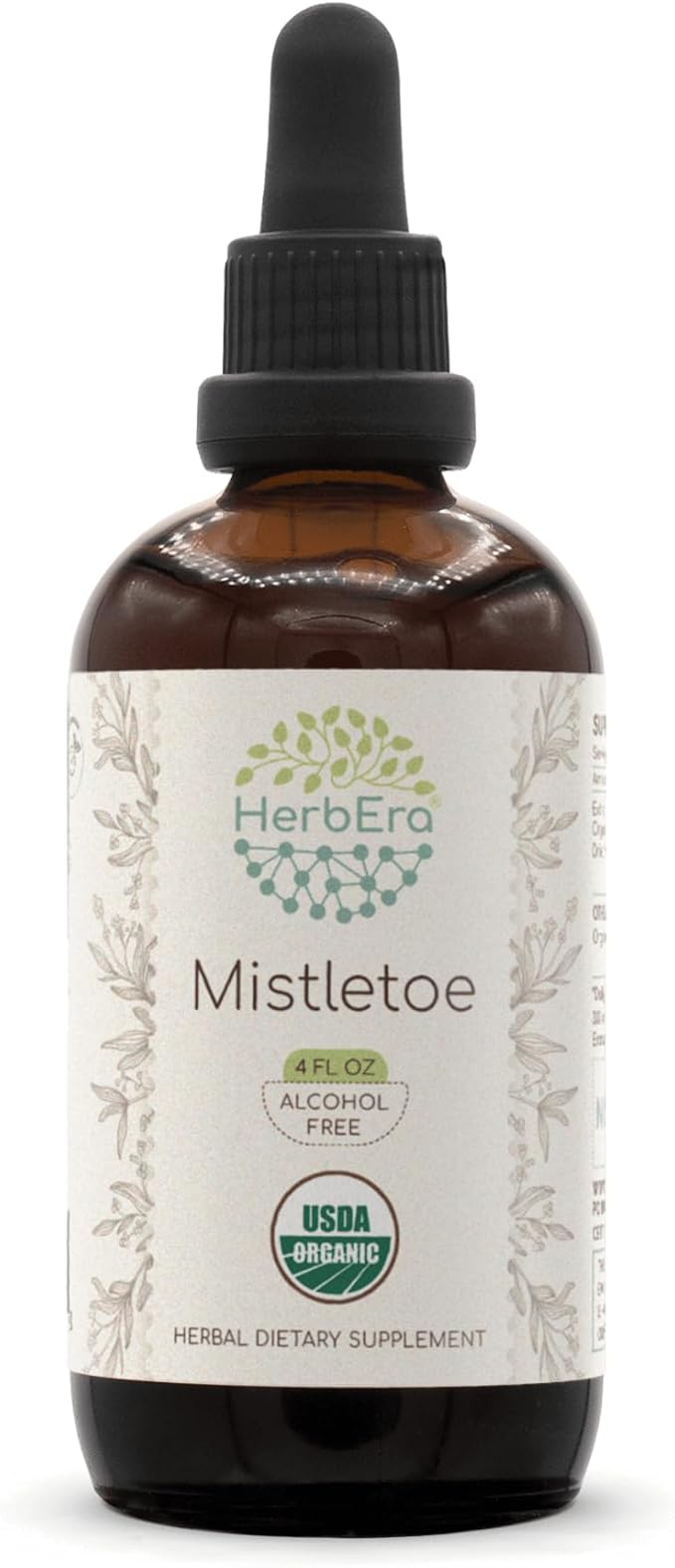HerbEra Mistletoe B120 USDA Organic Tincture | Alcohol-Free Extract, High-Potency Herbal Drops | Certified Organic Mistletoe (Viscum Album) Dried Herb (4 oz)