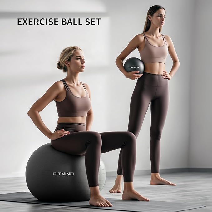 FITMIND Exercise Balls Set 22-30 Inch & 9 Inch, Small Pilates Ball with Pump, Pregnancy Ball for Women, Yoga Balls for Exercise, Small Exercise Ball for Between Knees, Stability, Physio