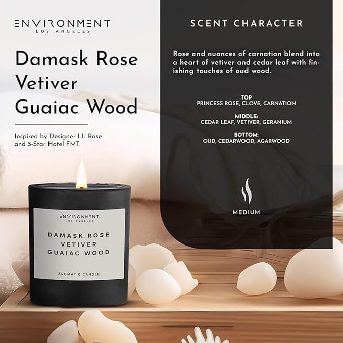 ENVIRONMENT Inspired by 5-Star Resort FMT Candle, 8oz Luxury Coconut Apricot Wax Candles for Home (Damask Rose | Vetiver | Guaiac Wood) Home Fragrance Products, 1 Wick Candle, Vegan & Cruelty-Free