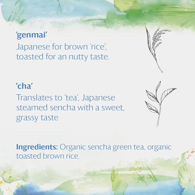 Grace Farms Organic GENMAICHA Green Tea (16 pyramid sachets) | Japanese Sencha and Toasted Rice | Smooth and Nutty | Organic and Kosher Certified | Gives Back 100% of Profits