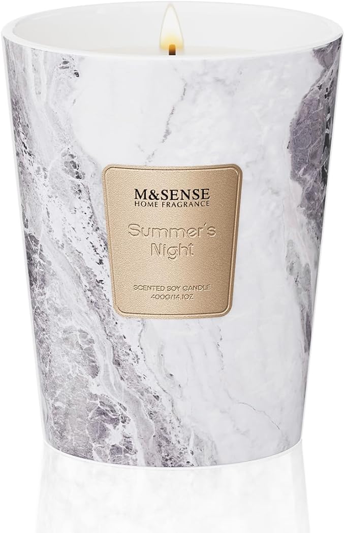 M&SENSE Summer Night Scented Soy Candle, 3 Wick Highly Scented 14.1 Oz 80H, Aromatherapy Christmas Gift for Women and Men